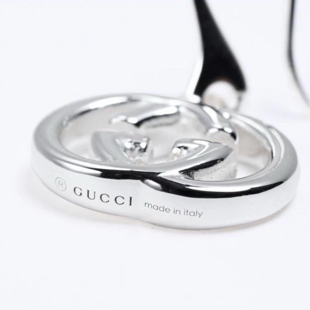 NIB Gucci Interlocking GG 925 Sterling Silver Drop Earrings - Picture 5 of 8
